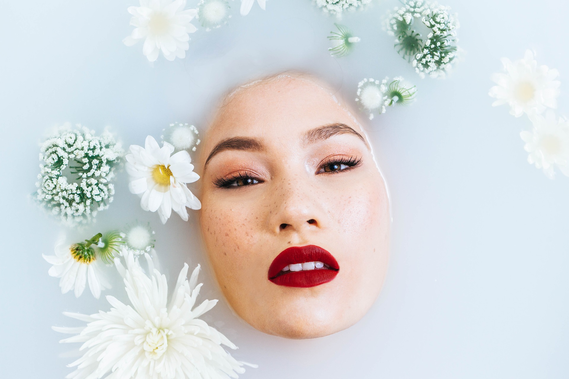 face in a flower bath